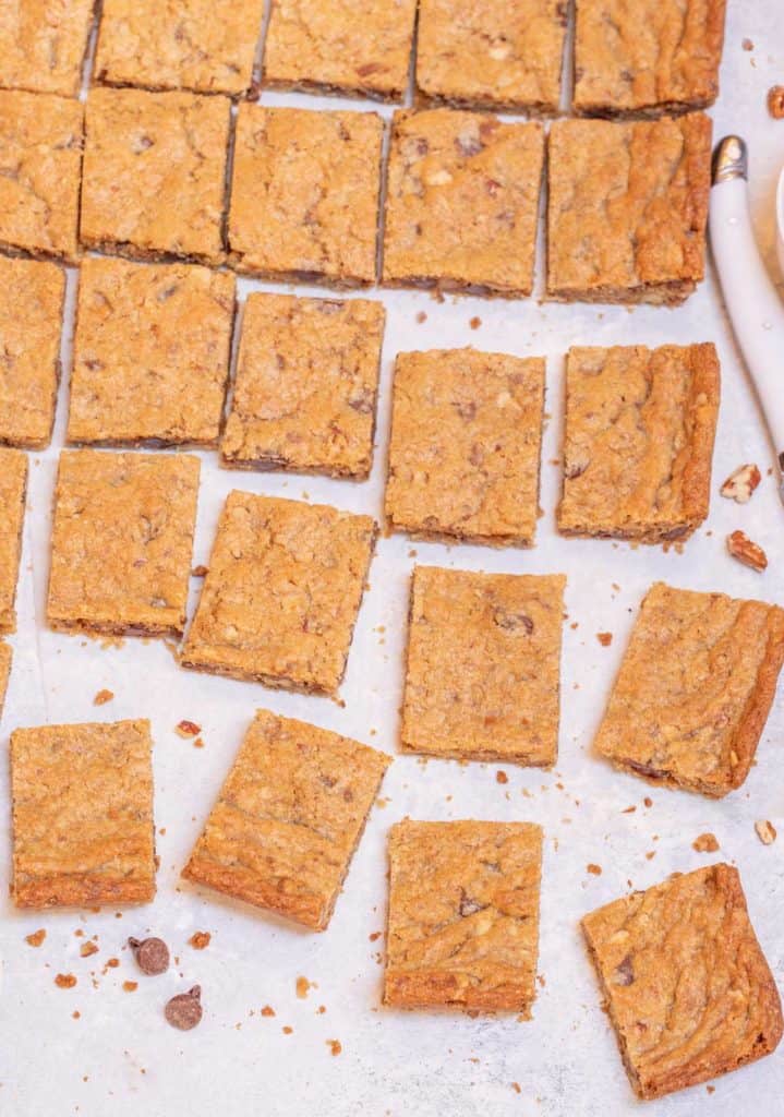 overhead shot of Toffee-Chocolate Chip Cookie Bars