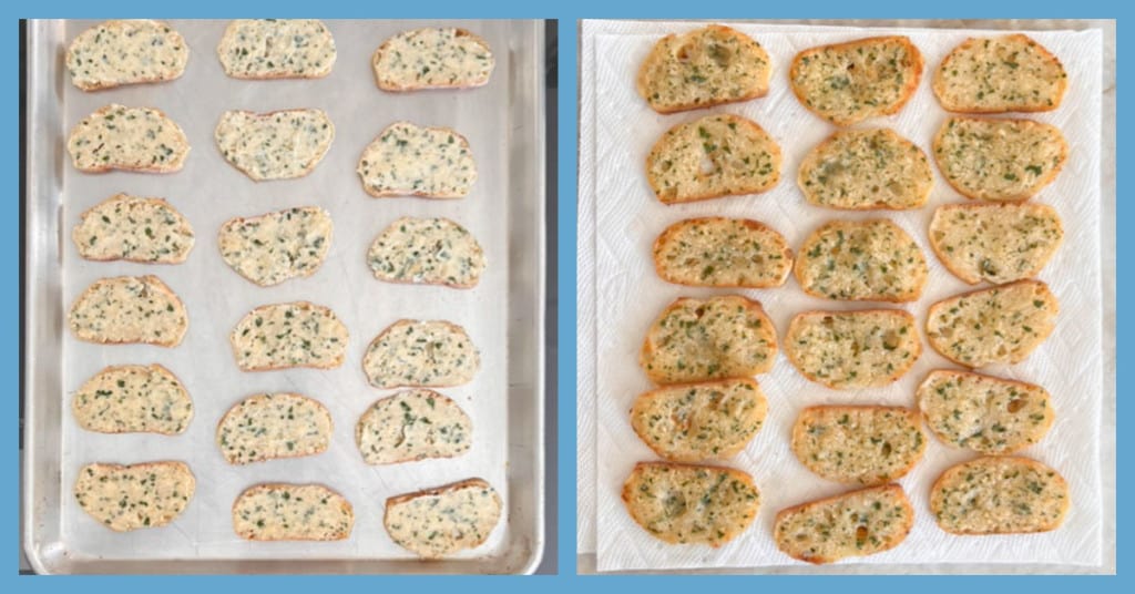 Collage of two slides showing how to make crostini