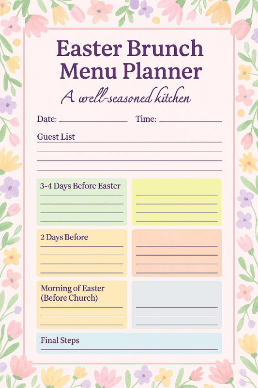 A pastel floral Easter Brunch Menu Planner
